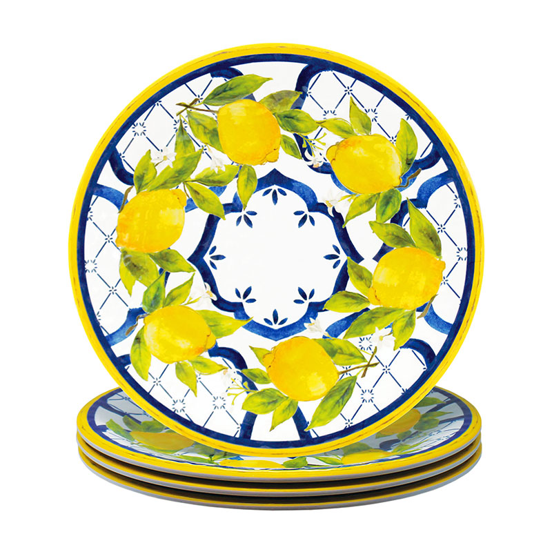 The Company Store Palermo Melamine Dinner Plates, Set Of 4 In Blue/yellow