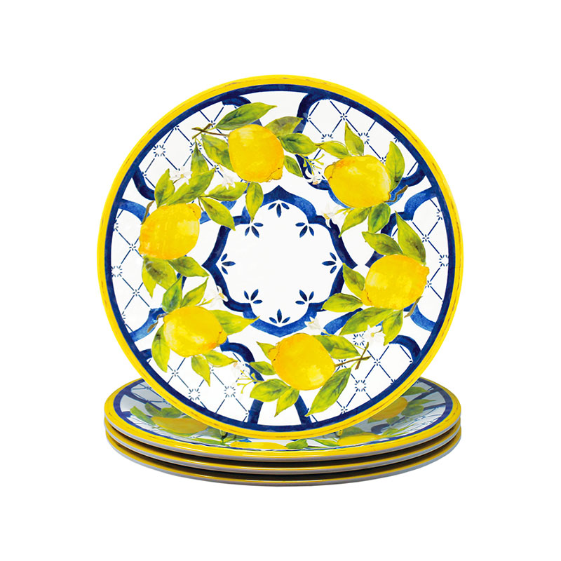 The Company Store Palermo Melamine Salad Plates, Set Of 4 In Blue/yellow