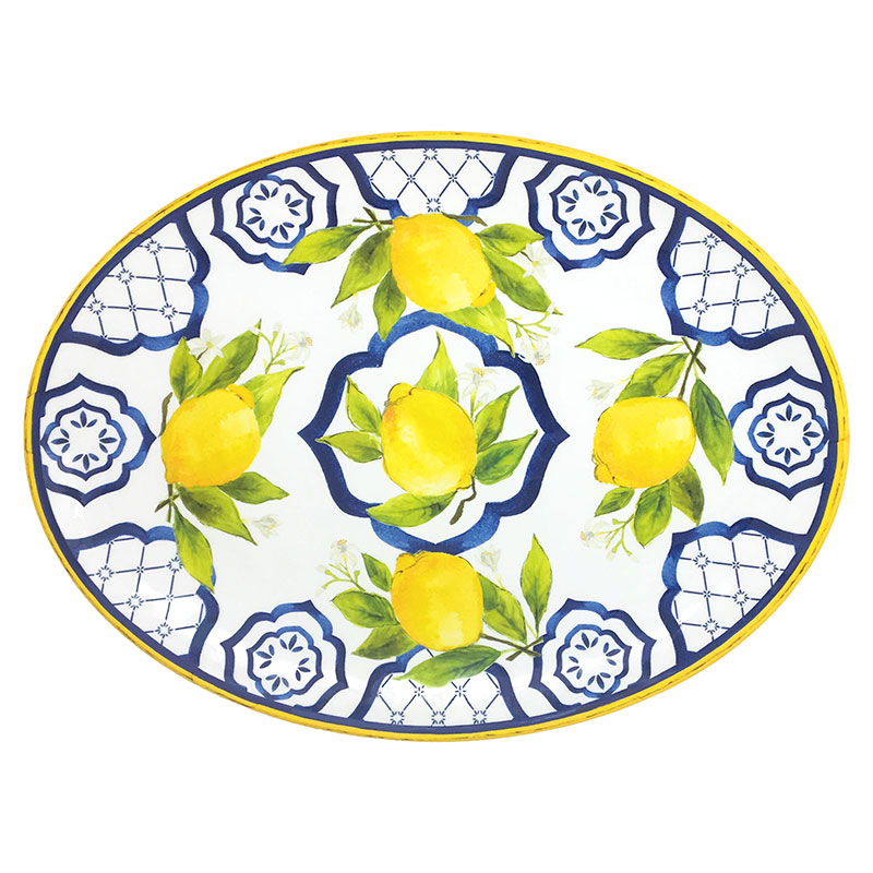 The Company Store Palermo Melamine Oval Serving Platter In Blue/yellow