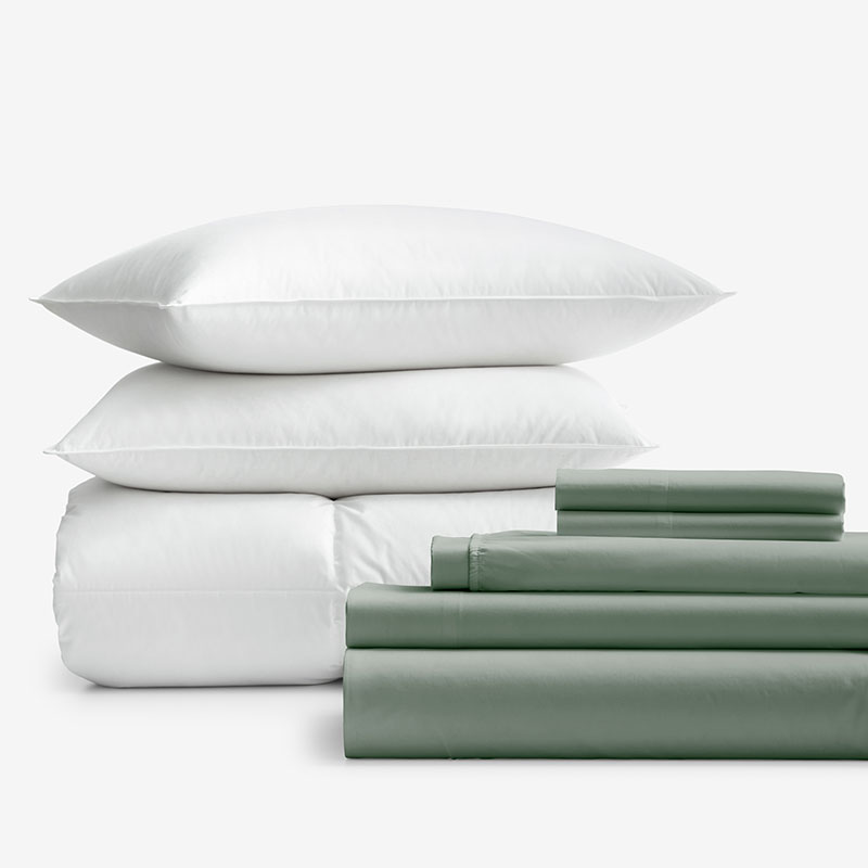 The Company Store 8-piece Percale & Loftaire™ Down Alternative Bedding Bundle In Green