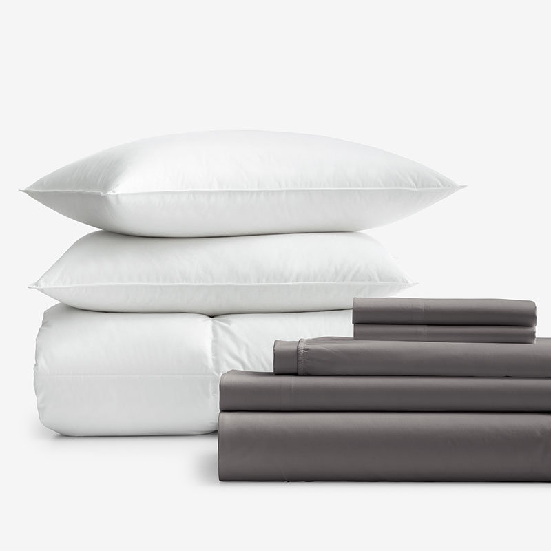 The Company Store 8-piece Percale & Loftaire™ Down Alternative Bedding Bundle In Gray