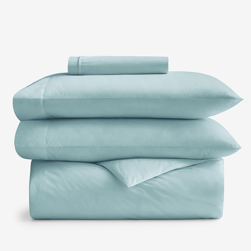 The Company Store 4-piece Classic Cool Cotton Percale Solid Bedding Bundle In Pale Blue