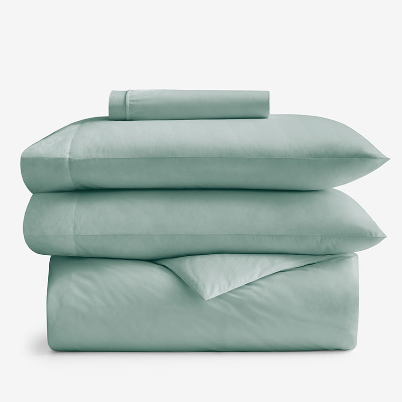 The Company Store 4-piece Classic Cool Cotton Percale Solid Bedding Bundle In Blue/green