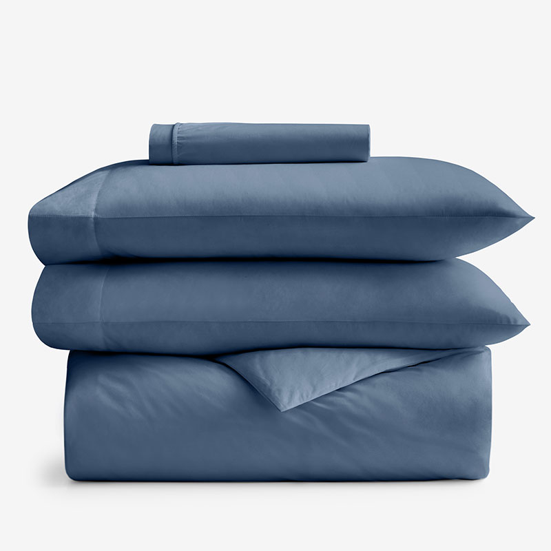 The Company Store 4-piece Classic Cool Cotton Percale Solid Bedding Bundle In Slate Blue