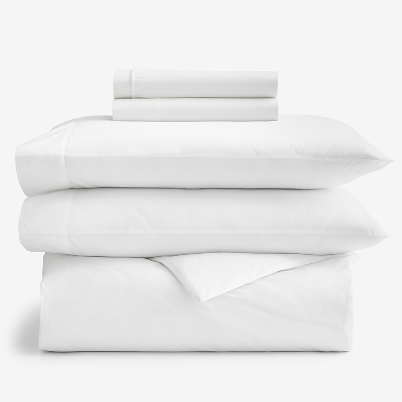 5-Piece Classic Cool Cotton Percale Solid Duvet Cover & Sheeting Bundle - Cream, Queen