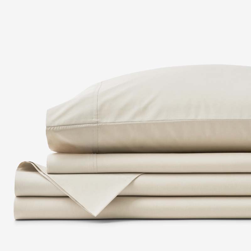 Premium Cool Supima  Cotton Percale Deep Pocket Bed Sheet Set - Oatmeal, Queen