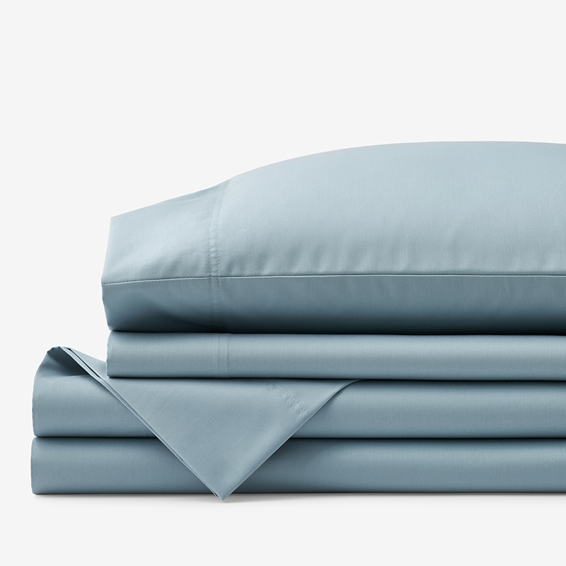 The Company Store Classic Smooth Wrinkle-free Sateen Bed Sheet Set In Blue Shale