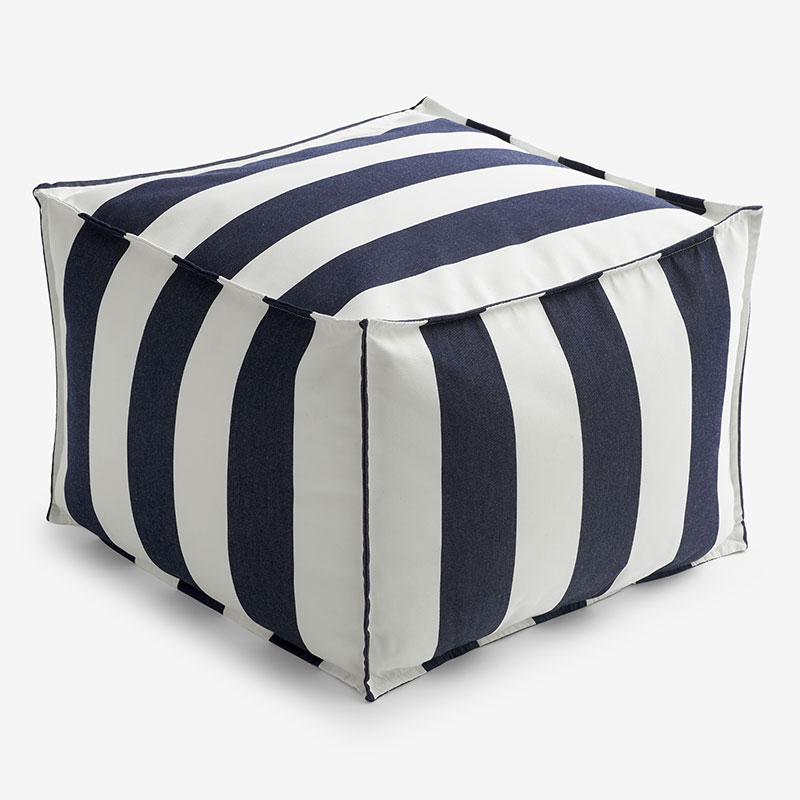 The Company Store Indoor/outdoor Square Pouf In Navy/white