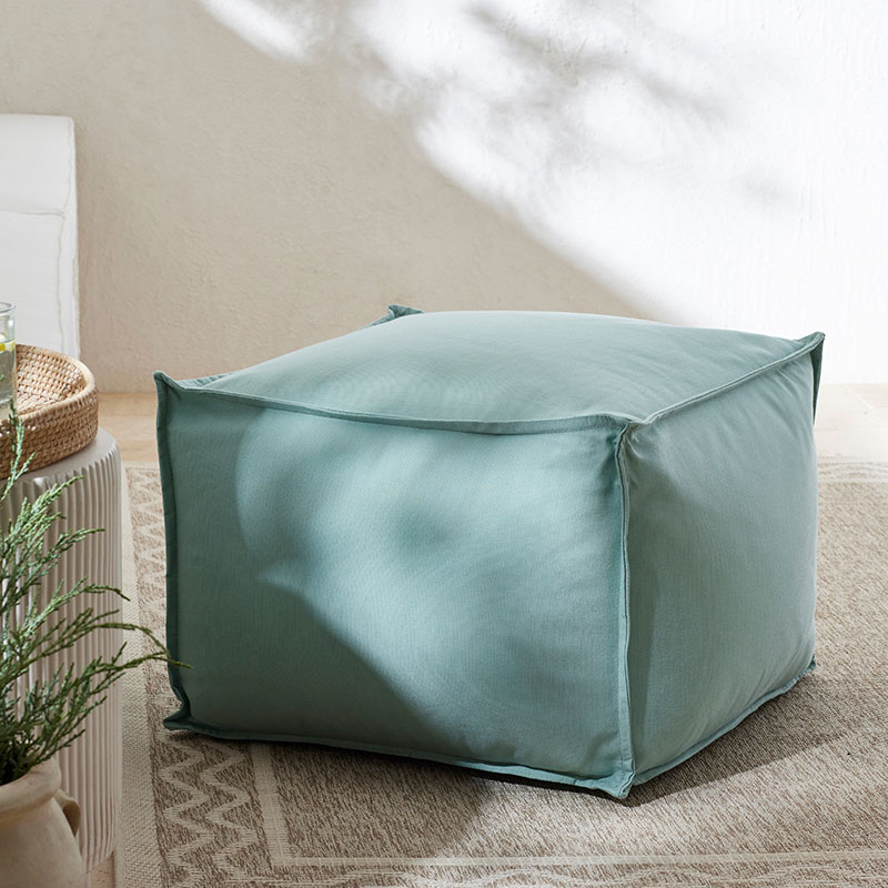 The Company Store Indoor/outdoor Square Pouf In Teal/turquoise Blue